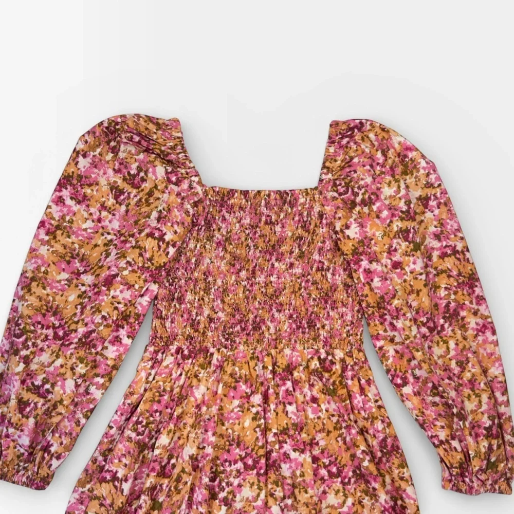 J. Crew Pink Floral Fit & Flare Long Sleeve Midi Dress 100% Cotton XSMALL
